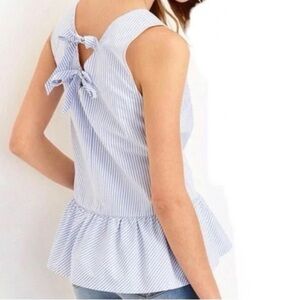 NWOT J. Crew Blue & White Striped Bow Tie Back Peplum Top M